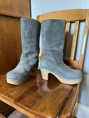 Call Stockholm Gray Suede Platform Clog Boots